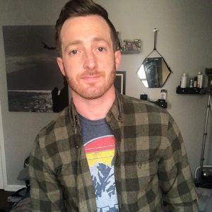 J Crew Checkered Button Up w/ Suede Elbow Patches